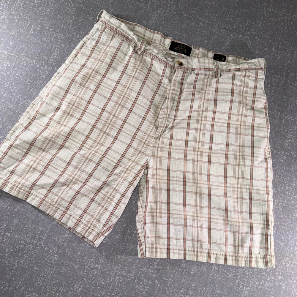 RedHead‎ Mens Plaid Flat Front Shorts Beige Brown Orange Size 40 Casual Outdoor